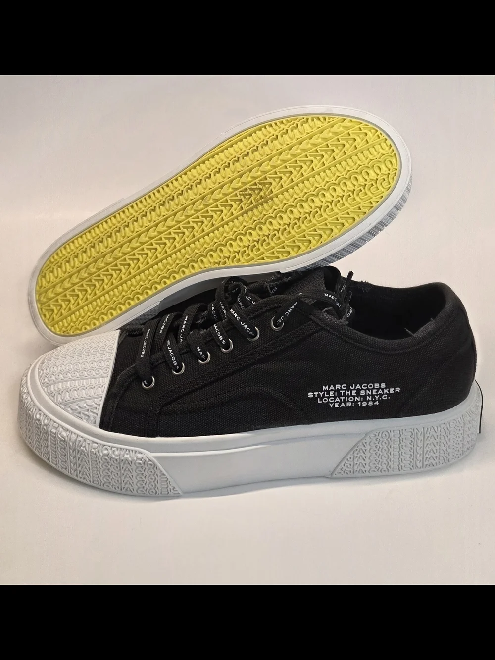 Marc Jacobs Black White  Canvas Sneakers  Lace Up Designer Shoes Men's 43 US 10